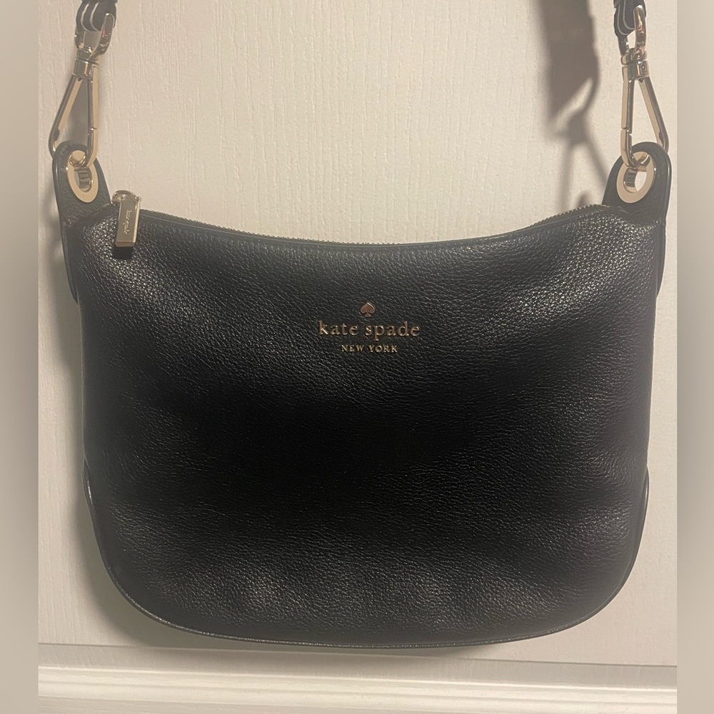 kate spade Black Pebbled Leather Hobo Crossbody with Gold Hardware